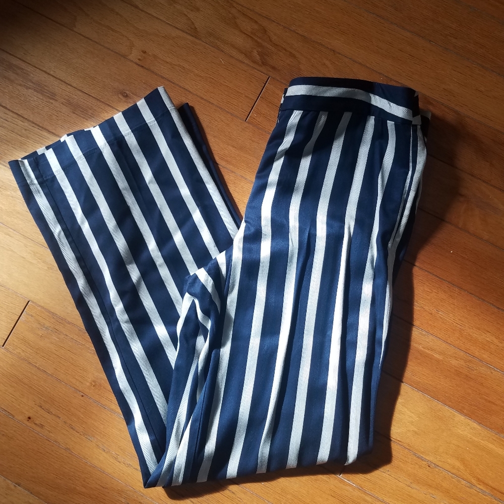 Striped Navy Blue Ann Taylor Factory Trousers